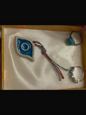 Rings new with ceramic evil eye, turquoise and silver