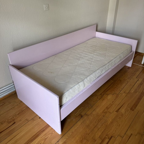 Children's wooden single bed-sofa in pink shade, used