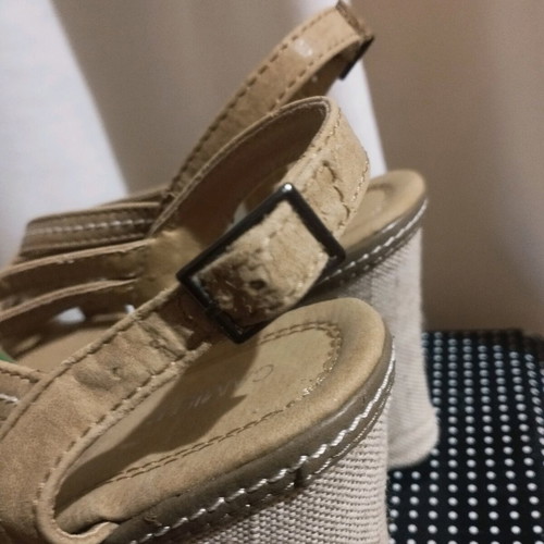 Camille fabric platform sandals used, beige and green, size 37