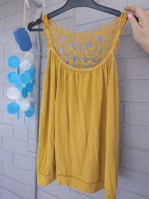 Mustard yellow summer top used with embroidered back design
