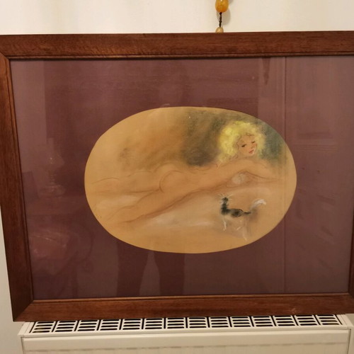 Painting by Dori Michail Papageorgiou "Nude Girl with Cat" like new