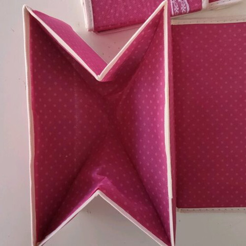 Set of 2 New Fabric Storage Boxes Fuchsia Polka Dot with Bow and Lace 25x15x19