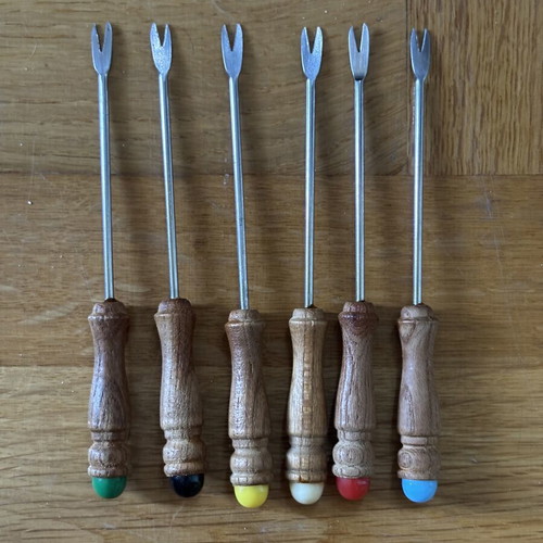 Handmade wooden fondue forks in 6 colors, new