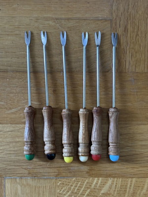 Handmade wooden fondue forks in 6 colors, new