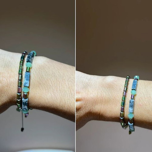 Set of Handmade Bracelets with Hematite Semi-Precious Stones New