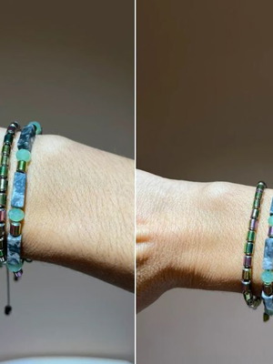 Set of Handmade Bracelets with Hematite Semi-Precious Stones New