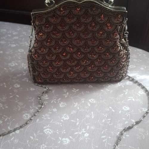 Vintage evening bag unused with chain brown