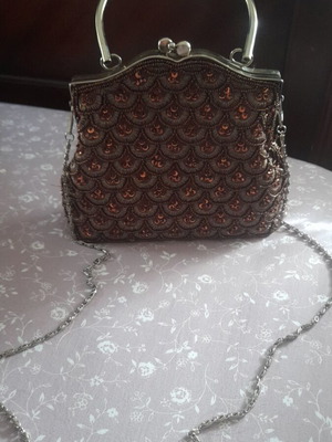 Vintage evening bag unused with chain brown