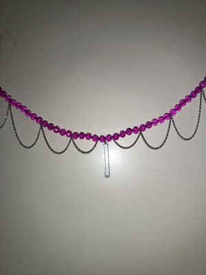 Steel necklace handmade with pink glass beads and chain fringes new