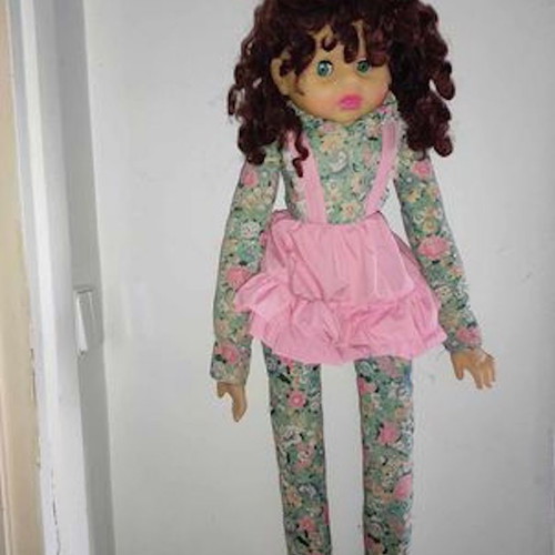Cloth doll used, large 80 cm, plastic head and palms