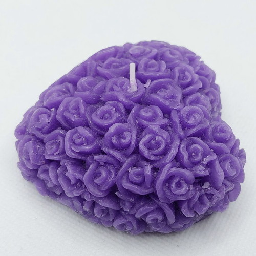 Decorative purple heart candle with embossed roses