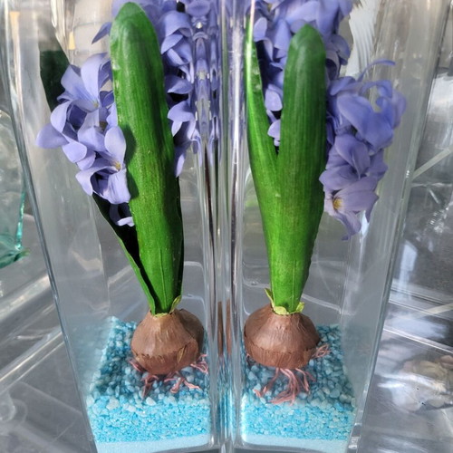 Double Glass Vase with Artificial Hyacinths like new