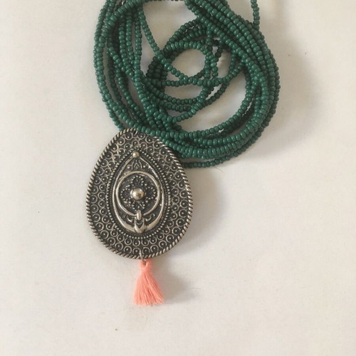 Summer necklace like new, handmade ethnic with cypress beads and silver element