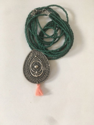 Summer necklace like new, handmade ethnic with cypress beads and silver element