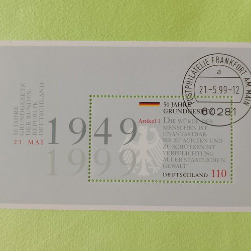 German stamps 1999 with first day covers Bonn and Frankfurt