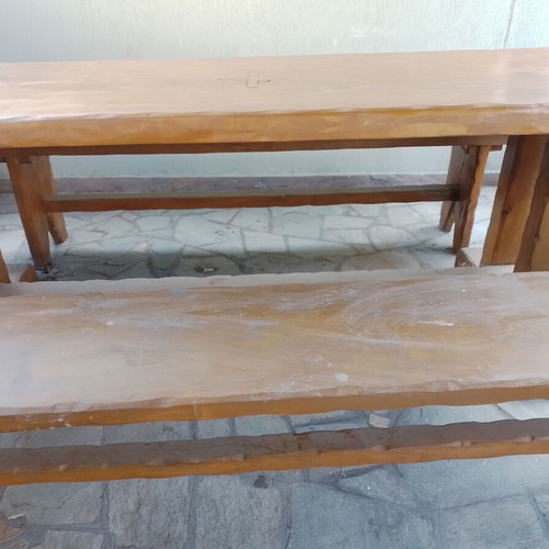 Monastic handmade solid wood table with benches