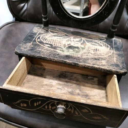 Carved mirror with drawer used, antique item
