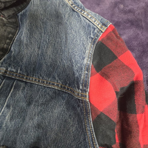 Levi's Premium Big E Type 2 Hybrid Trucker Jean Jacket Woodsman Denim size L