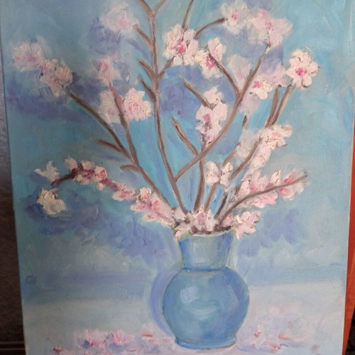 Oil painting authentic on canvas used, flowers in vase