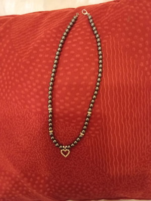 Necklace with gray pearls and silver heart with rhinestones like new