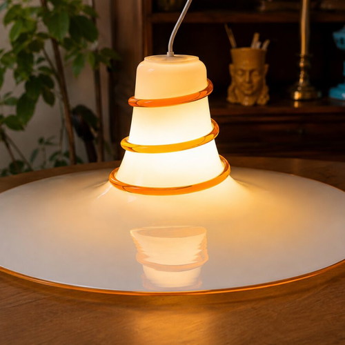 Vintage Murano UFO Pendant Light 63cm Opaline Glass