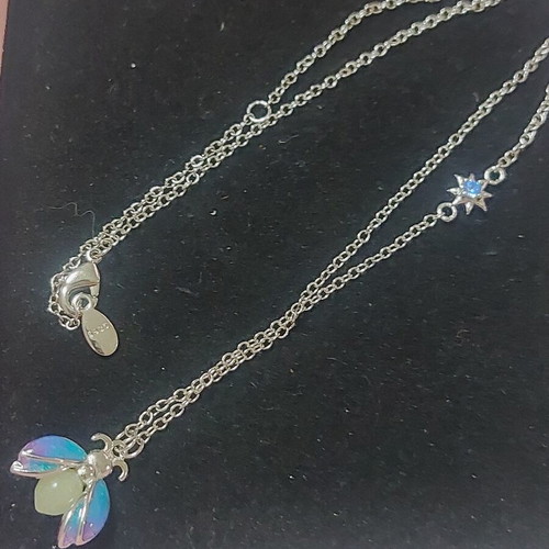 Bee Necklace new with blue and purple enamel, glows in the dark, A.L.E.