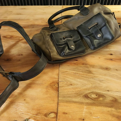 Cave Di Rosa leather bag used, grey-black with shoulder strap