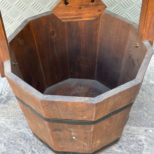 Decorative wooden wishing well for planter used