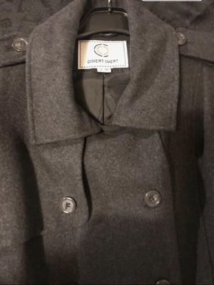 Covert Overt wool double-breasted charcoal women's coat, size L 40