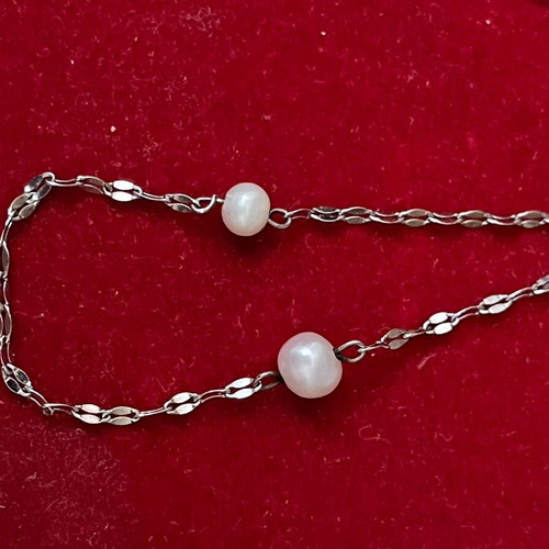 Silver chain necklace with 2 freshwater pearls, child length 36.5 cm, new