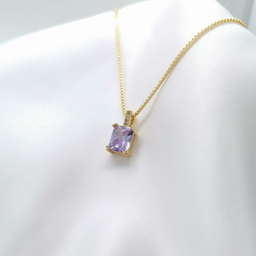 18K Gold Plated Necklace 45cm with Lilac Stone New