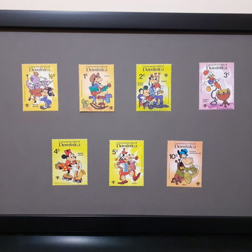 Dominica 1979 Disney Characters Playing Musical Instruments Stamp Set new, 7 pieces