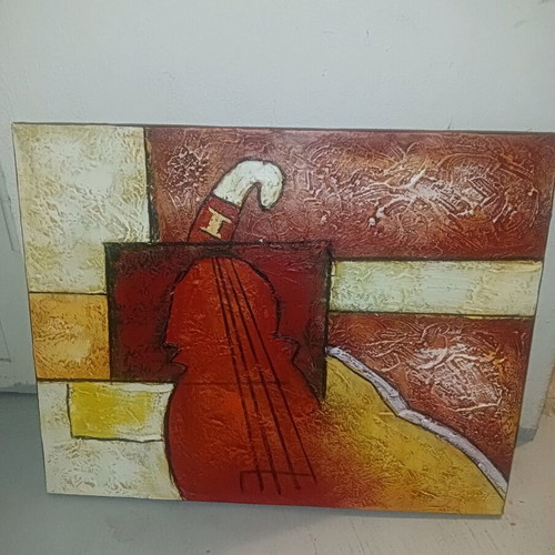 Canvas painting on stretcher frame with violin theme like new