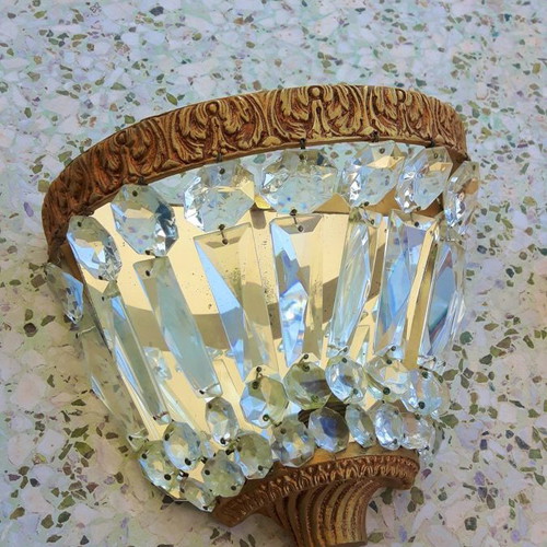 Crystal wall lights used, vintage pair 1950-1960