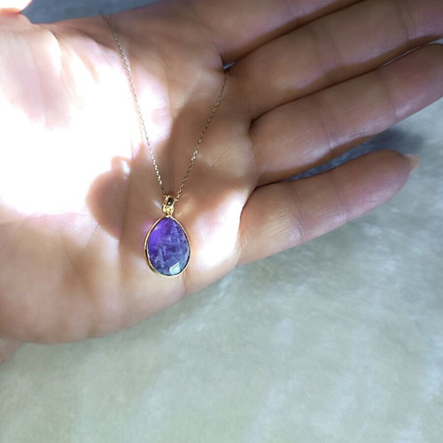 Silver 925 necklace gold plated with blue-purple mineral stone new