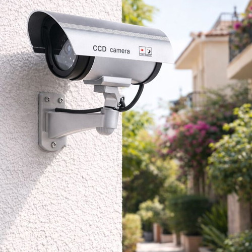Fake Outdoor CCD Security Camera with Wall Mount and Realistic Simulation