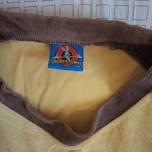 Adult pajamas with Taz Looney Tunes print, like new, brown and yellow velvet