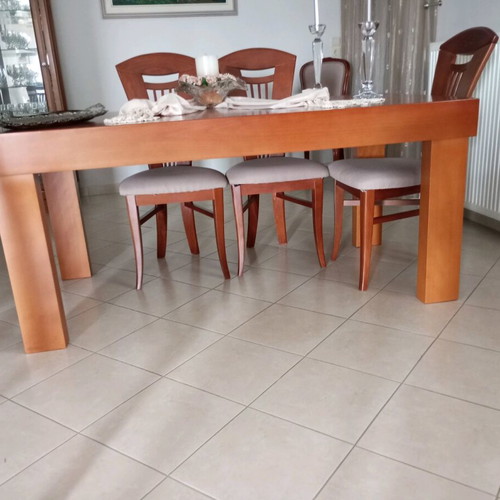 Living room furniture like new solid wood table, buffet and glass cabinet
