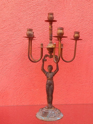 Brass six-arm candlestick used