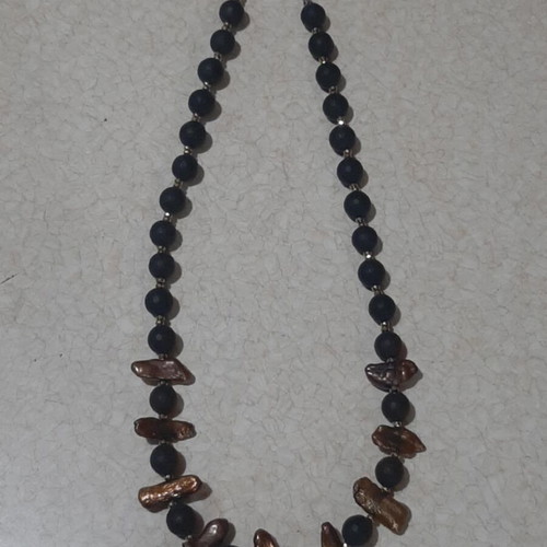 Necklace black onyx matte with pearls and hematite in steel new