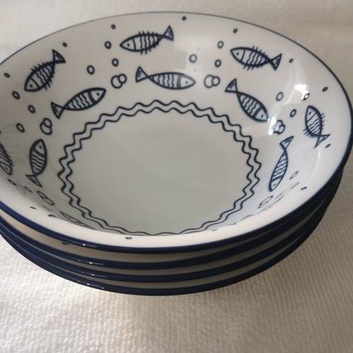 Soup plates with fish design set of 6, new, approx. 890 ml