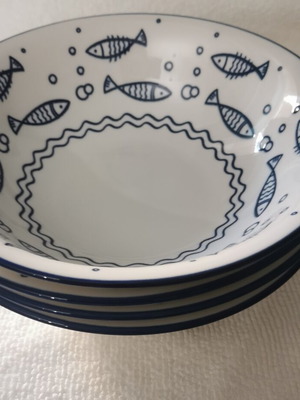 Soup plates with fish design set of 6, new, approx. 890 ml