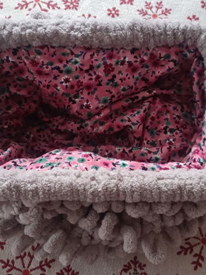 Puffy knitted handmade bag 27cm new, beige and gray