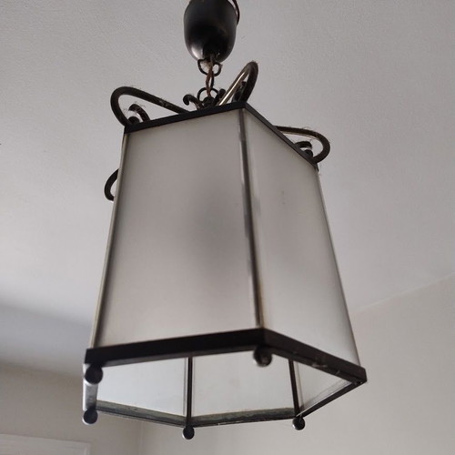 Ceiling light used, bronze and opal glass, ideal for home entrance