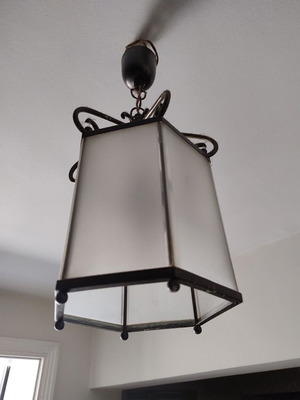 Ceiling light used, bronze and opal glass, ideal for home entrance