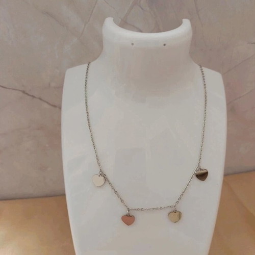 Steel necklace with hearts new, silver color