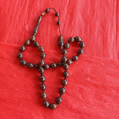 Handmade Turkish Worry Beads used, wood kuk with silver carvings