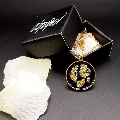 Apefthon Black Necklace with Gold Leaves New, Hypoallergenic Steel