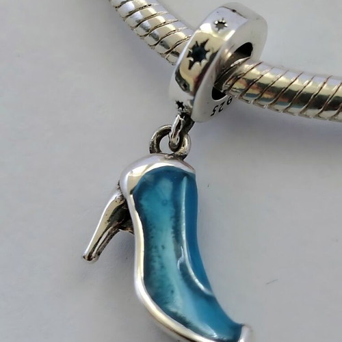 Charm Glass Cinderella Shoe Silver S925 New