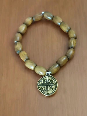Jesus Christ Nika bracelet new with wooden beads elastic
